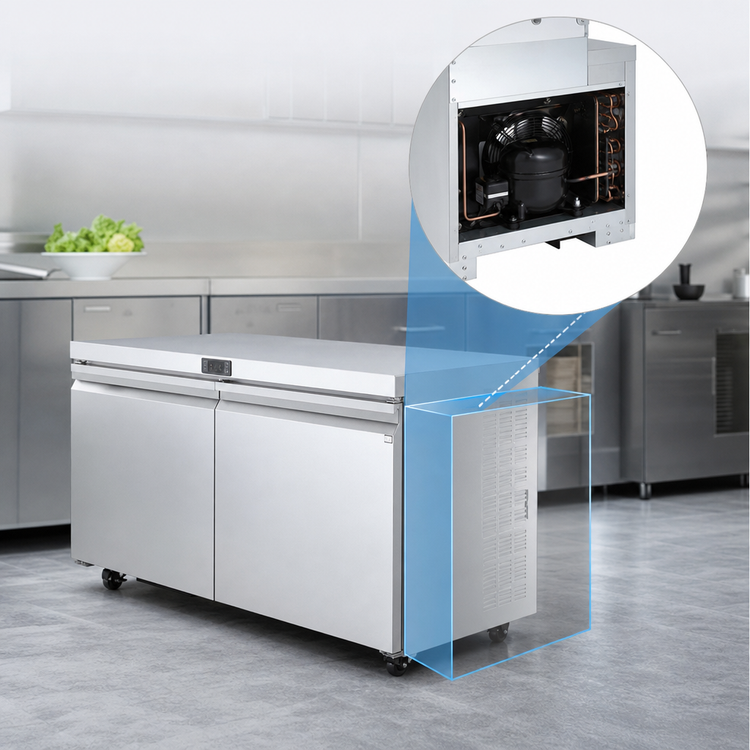 Product image #3 for Atosa AUR60SD 60-Inch Two-Section Undercounter Reach-In Refrigerator, 15 Cu. Ft., Solid Doors