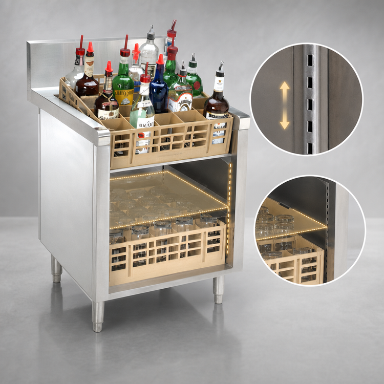 Product image #4 for Advance Tabco Prestige Supreme Underbar Slanted-Top Glass Rack Storage Unit, 24-Inch W x 30-Inch D x 36-Inch H, 3-Rack Capacity