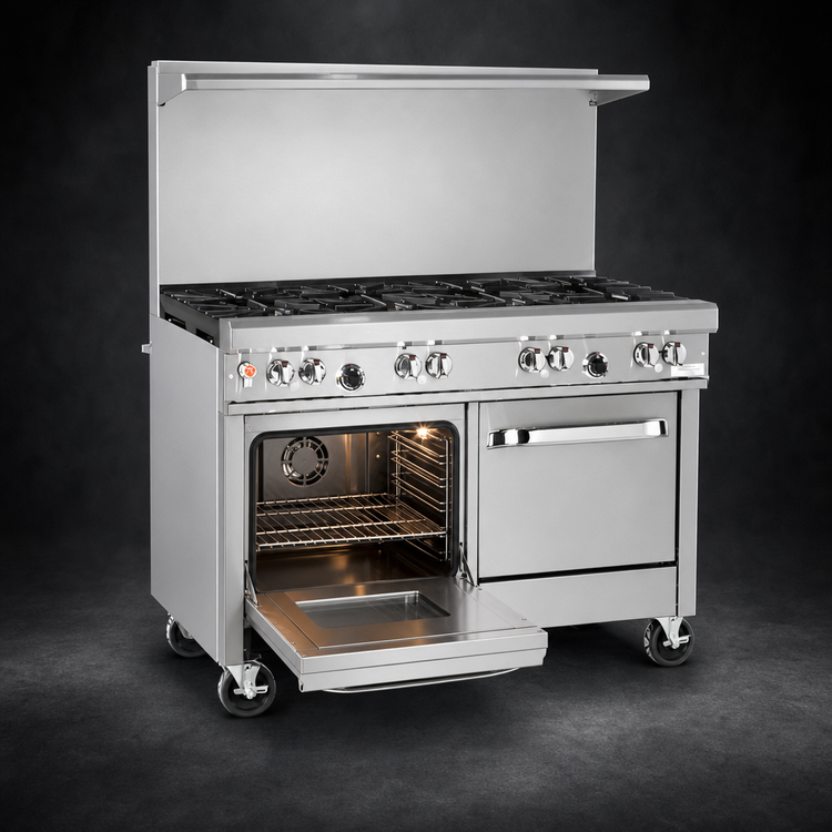 Product image #4 for Southbend Ultimate 48-Inch Gas Restaurant Range with 4 Pyromax Right Burners, 2 Star/Sauté Left Burners, Convection Oven, and Cabinet Base