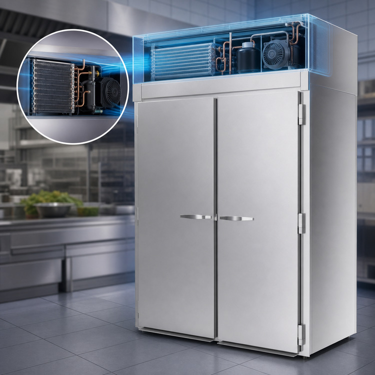 Product image #4 for Beverage-Air P-Series Extra Tall Two-Section Roll-Thru Freezer, Top-Mount Self-Contained, Stainless Steel, 85.8 Cu. Ft. (PFT2XTHC-1AS)