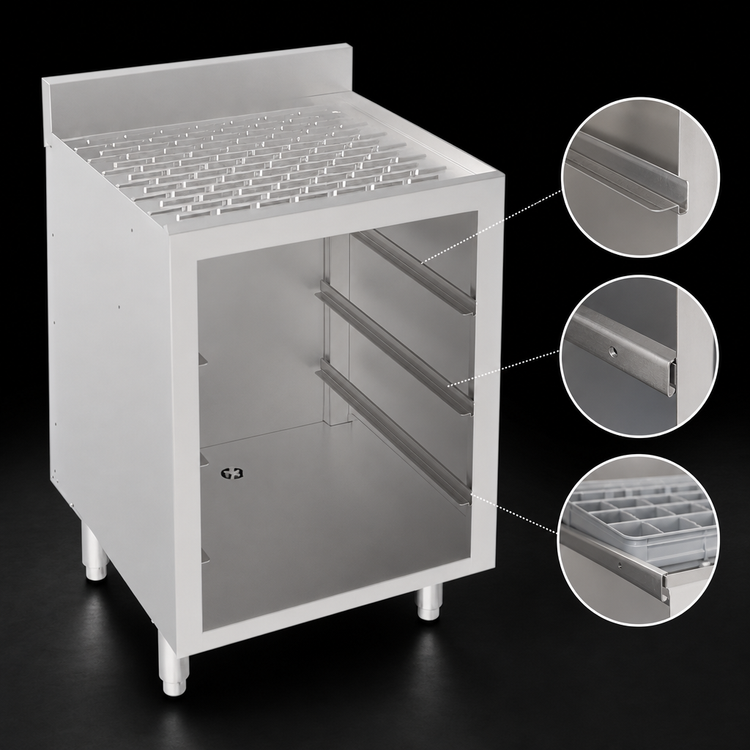 Product image #4 for Krowne Silver Series Floor Model Bar Glass Storage Cabinet with Drainboard Top, 3-Rack Capacity, 24-Inch Wide