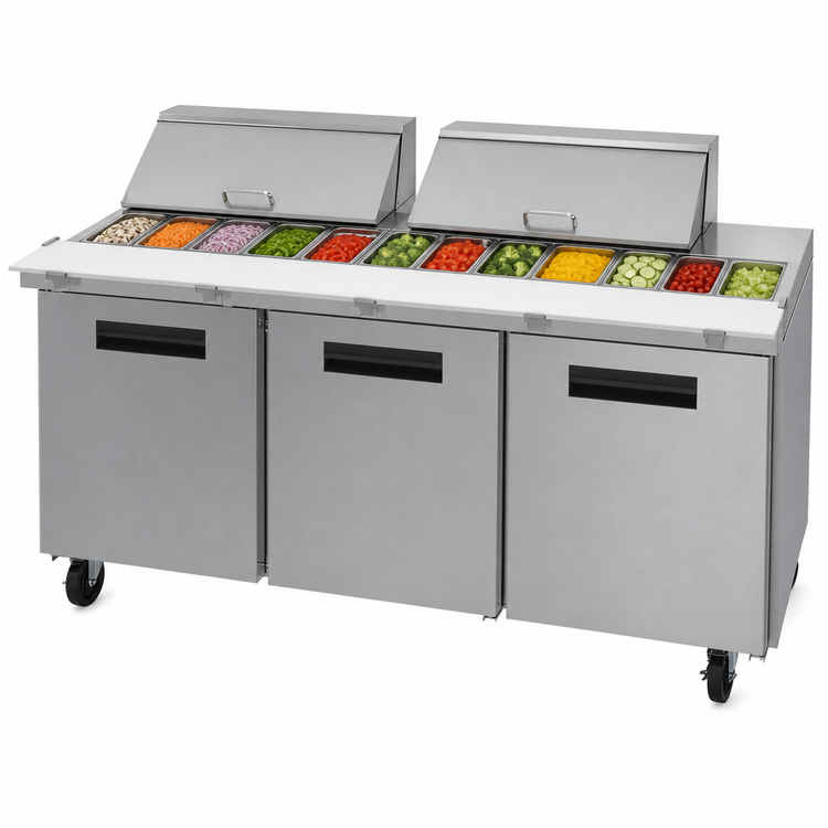 Product image #4 for Hoshizaki Steelheart SR72B-24M Three-Section Mega Top Prep Refrigerator, 72-Inch W, 24-Pan