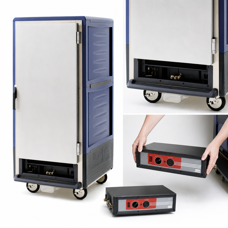 Product image #4 for Metro C5 3 Series Mobile 3/4 Height Heated Holding Cabinet, Low Wattage, Blue Insulation Armour, Full-Length Solid Door, Fixed Wire Slides