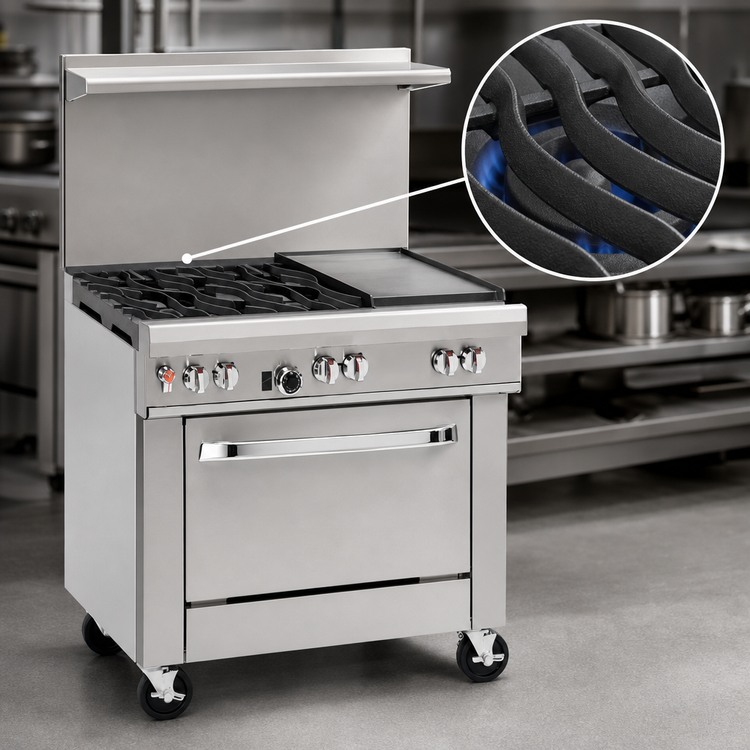 Product image #4 for Southbend Ultimate 36-Inch Gas Restaurant Range with 2 Non-Clog Burners, 24-Inch Thermostatic Griddle, Cabinet Base, and Backriser Shelf
