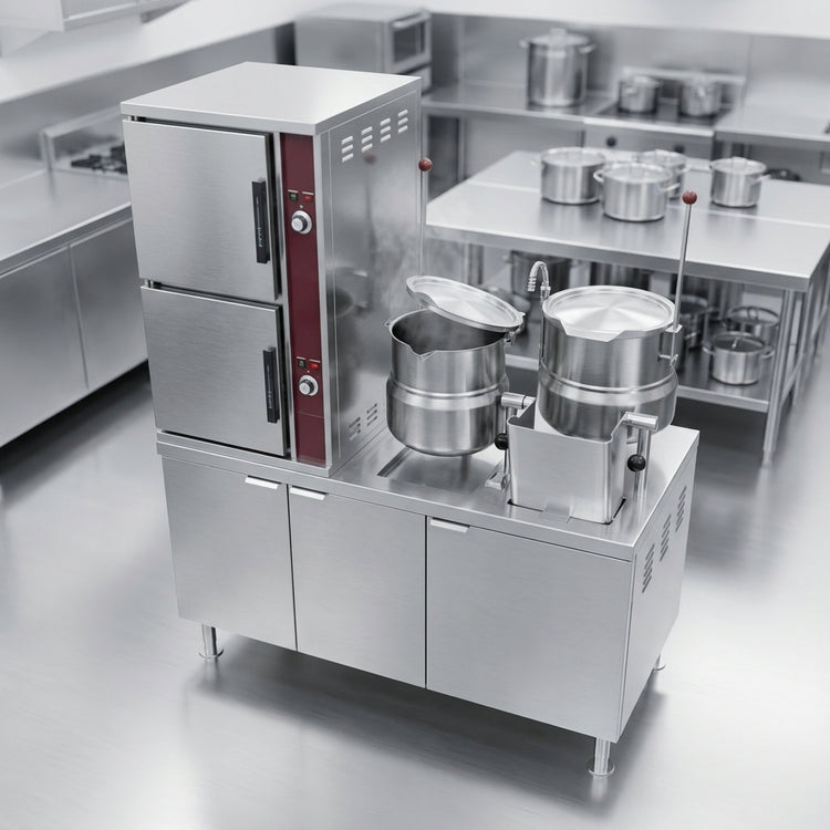 Product image #3 for Crown DCX-10-6-6 Two Compartment Direct Steam Convection Steamer with Dual 6-Gallon Kettles