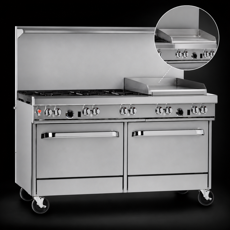 Product image #4 for Southbend Ultimate 60-Inch Gas Restaurant Range with 4 Pyromax Burners, 24-Inch Raised Griddle/Broiler, and 2 Cabinet Bases