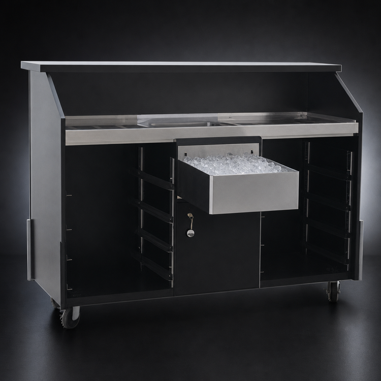 Product image #4 for Deluxe Indoor Portable Bar with Stainless Steel Work Surface, Ice Bin, Speed Rail, and Locking Cabinet