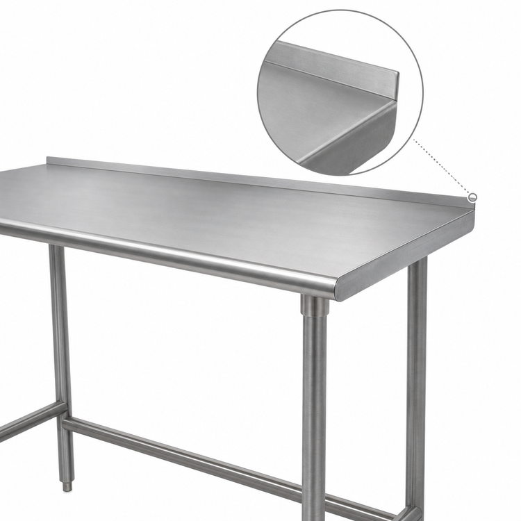 Product image #4 for Advance Tabco 144-Inch x 36-Inch 16-Gauge 430 Stainless Steel Open Base Work Table with 1-1/2-Inch Rear Up-Turn