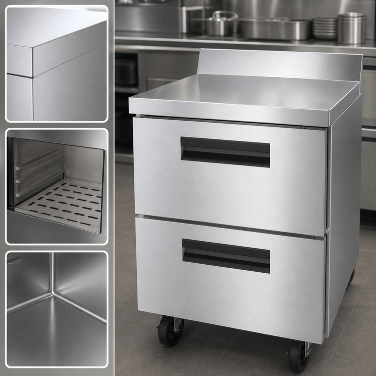 Product image #4 for Hoshizaki Steelheart 27-Inch One-Section Worktop Refrigerator with 2 Drawers, Self-Contained Rear-Mounted, 1/6 HP