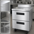 Thumbnail image #4 for Hoshizaki Steelheart WR27B-D2 27-Inch One-Section Stainless Steel Worktop Refrigerator with 2 Drawers, Self-Contained Rear-Mounted