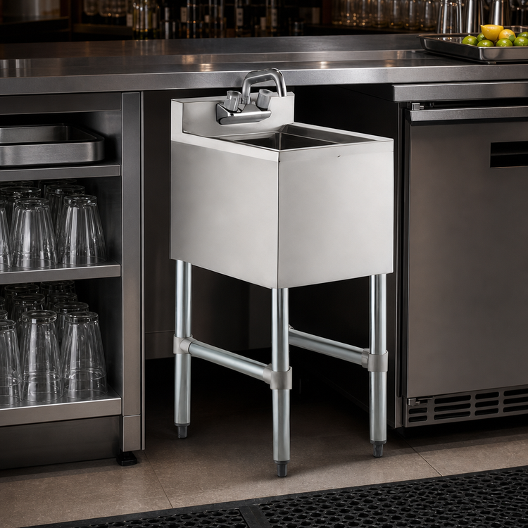 Product image #4 for Steel Works Stainless One Compartment Underbar Hand Sink, 14-1/2" x 18-3/4" x 33" H