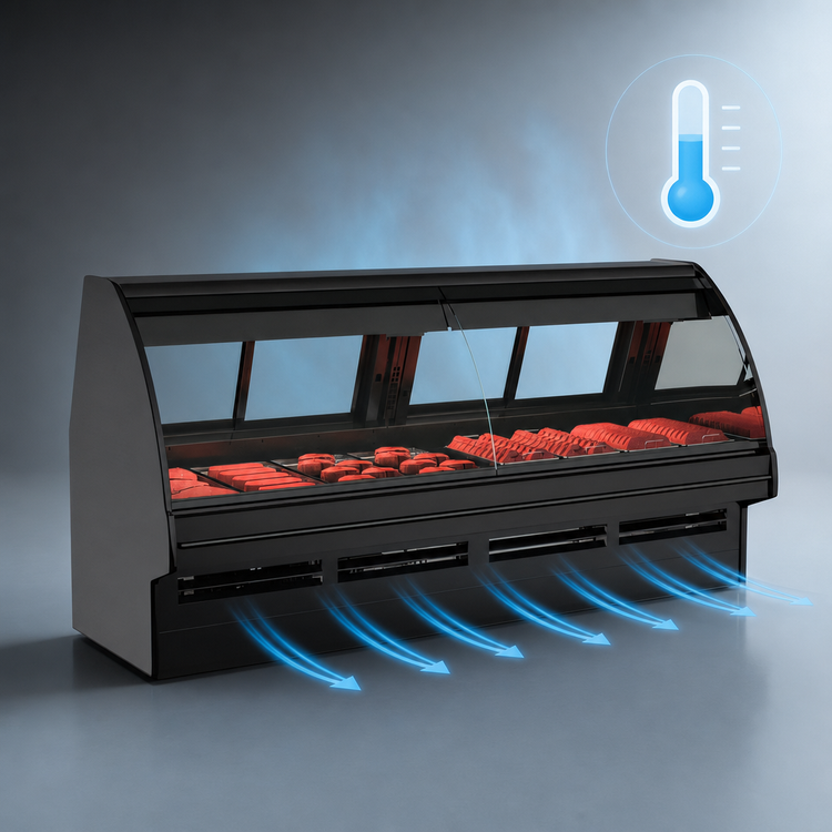 Product image #4 for Fusion® 148-1/2 Inch Wide Curved-Glass Refrigerated Service Case with Remote DX Refrigeration