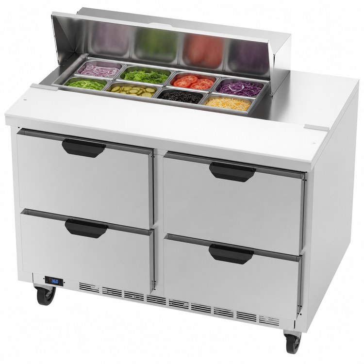 Product image #5 for Beverage-Air SPED48HC-08-4 48-Inch Two-Section Sandwich Prep Table with 4 Drawers and 8-Pan Top