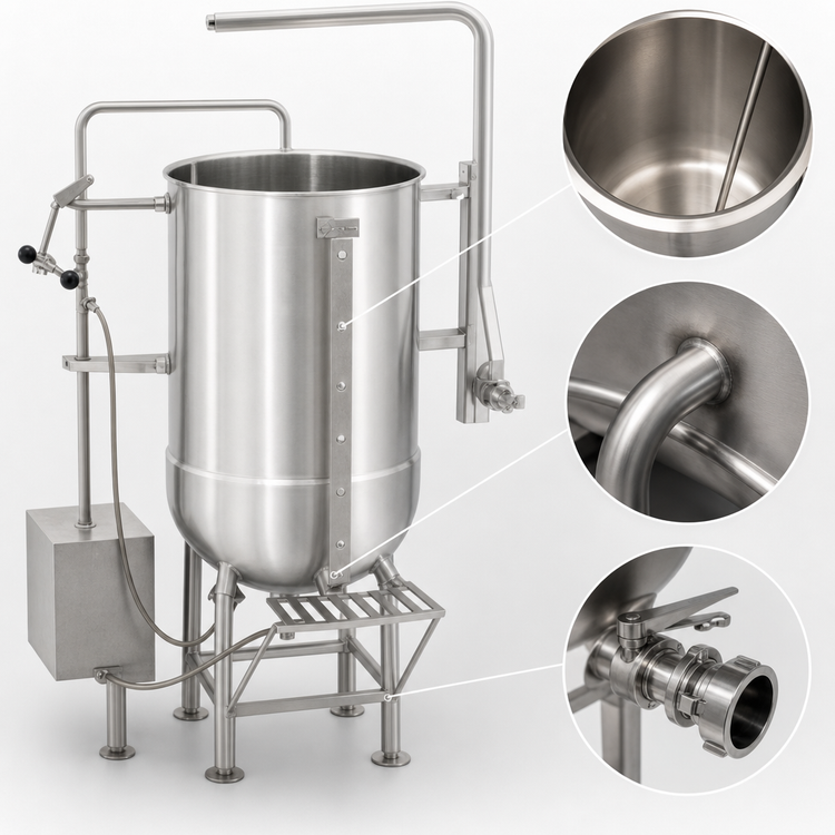 Product image #4 for Legion LTCR-60 60-Gallon Direct Steam Coffee Kettle, 2/3 Jacketed, Floor-Mounted Tri-Leg Base
