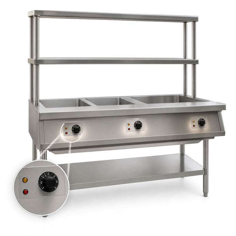 Product image #4 for Eagle Group 48-Inch 3-Well Electric Sealed-Well Hot Food Table with Double-Tier Flex-Master Overshelves
