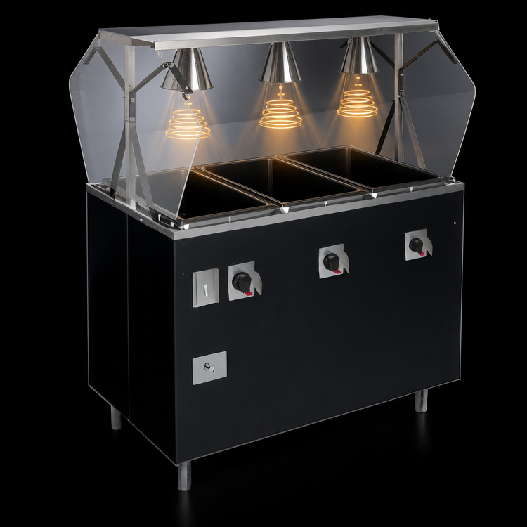 Product image #4 for Vollrath 2-Series Affordable Portable 3-Well 46-Inch Mobile Hot Food Station, 120V, Open Storage Base, Buffet Breath Guard