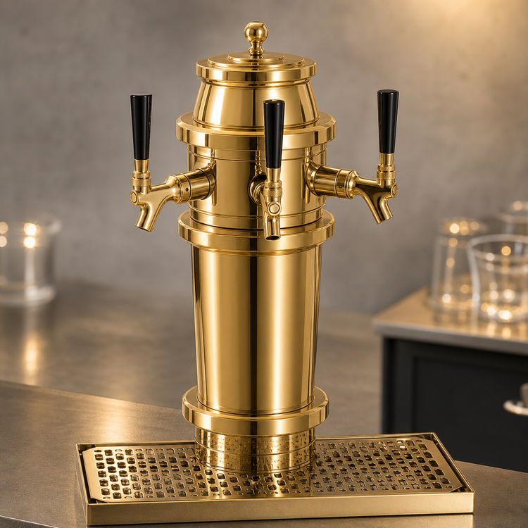Product image #4 for Glastender Roman 2-Faucet Countertop Polished Brass Glycol-Cooled Draft Dispensing Tower