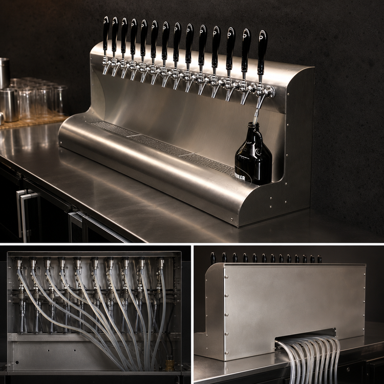 Product image #4 for Perlick 4076BK12 Modular Wall-Mount Glycol-Cooled Draft Beer Dispensing Tower, 12 Faucets, Stainless Steel