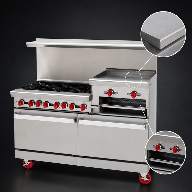 Product image #4 for American Range Green Flame 60-Inch Gas Range with 6 Open Burners, 24-Inch Raised Griddle/Broiler and Dual Ovens (ARGF-6B-24RG)