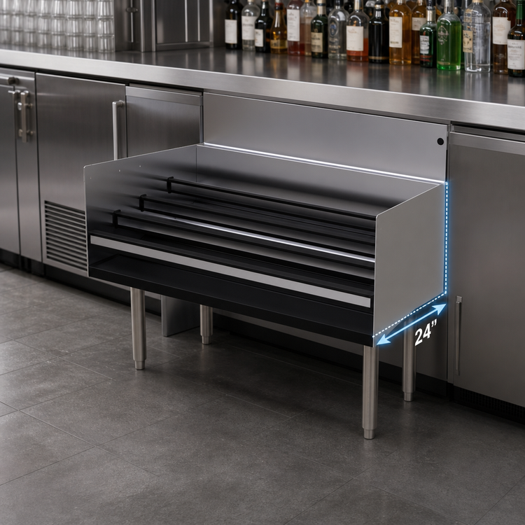 Product image #4 for Glastender Free-Standing Stainless Steel Underbar Liquor Steps, 42-Inch W x 24-Inch D, 4-Step
