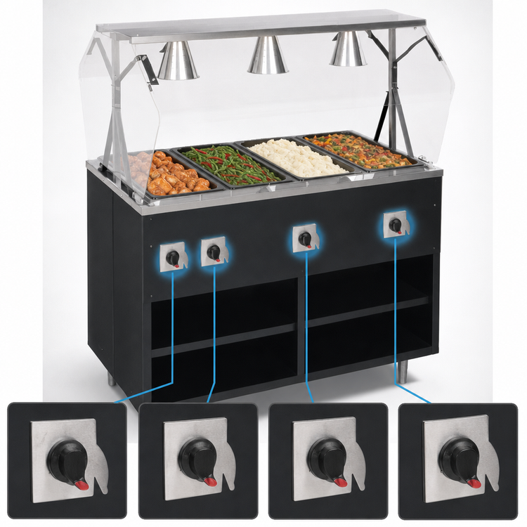 Product image #4 for Vollrath 2-Series Affordable Portable 4-Well Electric Mobile Hot Food Station Deluxe with Buffet Breath Guard and Open Storage Base