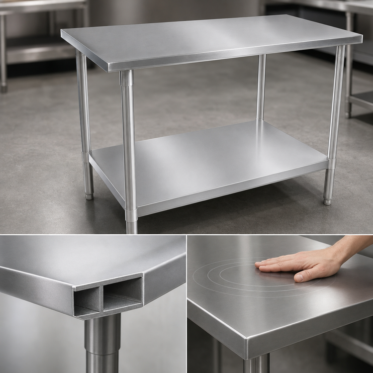 Product image #4 for John Boos Stallion 84-Inch x 30-Inch 16-Gauge 300-Series Stainless Steel Flat Top Work Table with Galvanized Legs and Adjustable Undershelf