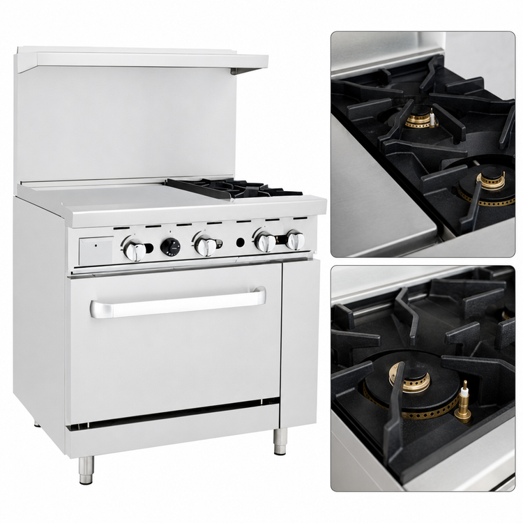 Product image #4 for CookRite 36-Inch Natural Gas Commercial Combination Range with 24-Inch Left Griddle, 2 Open Burners, and Standard Oven