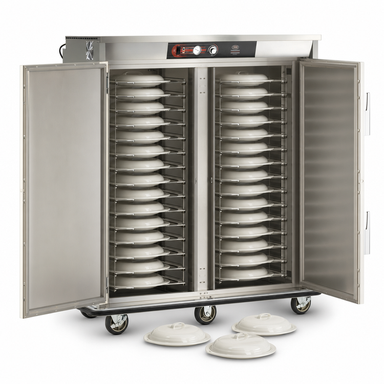 Product image #4 for BT-Series Electric Double-Door Banquet Cart Holding Cabinet for 160-200 Covered Plates