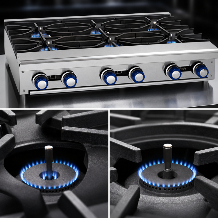 Product image #4 for Imperial 36-Inch Gas Countertop Hot Plate with 6 Open Burners and Stainless Steel Front/Sides