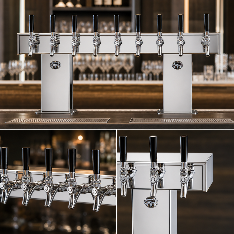 Product image #4 for Perlick Bridge Tee Countertop Draft Beer Tower, Extra High, 8-Faucet, Glycol-Cooled, Polished Chrome
