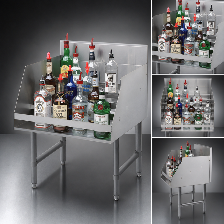 Product image #5 for Advance Tabco 18-Inch Freestanding 5-Step Stainless Steel Liquor Bottle Display Unit