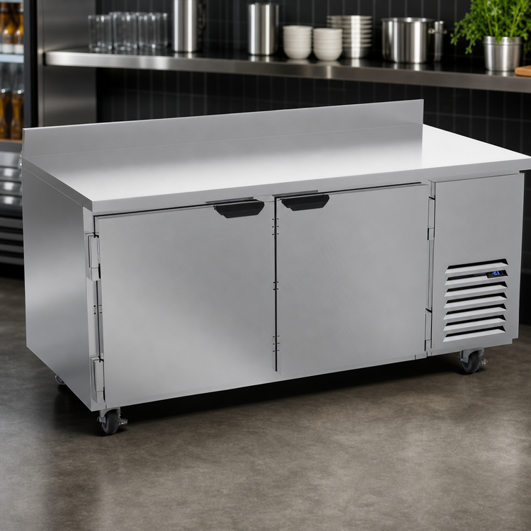 Product image #4 for Beverage-Air 67-Inch Two-Section Worktop Freezer with Solid Doors, Side-Mounted Self-Contained Refrigeration, and 4-Inch Backsplash