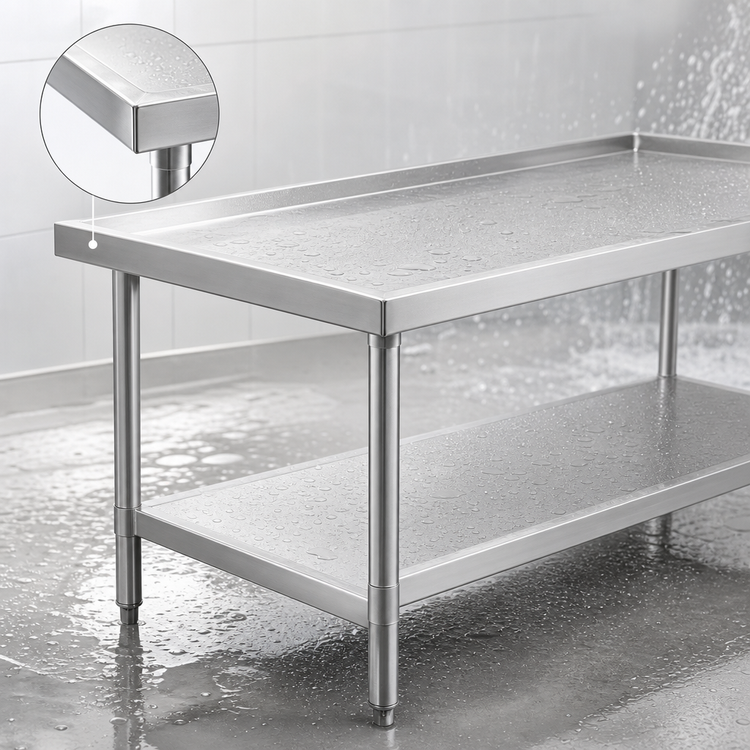 Product image #4 for Spec-Master Marine Series Stainless Steel Work Table with Box Marine Edge and Adjustable Undershelf, 144 x 36 Inches