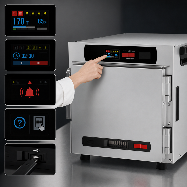 Product image #5 for Metro HotBlox Narrow 4-Pan Pass-Thru Insulated Holding Cabinet with Digital Touchscreen, Solid Front and Rear Doors, Countertop/Stacking