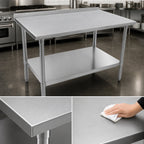Thumbnail image #4 for John Boos Stallion ST6R1.5-36108SSK 108 x 36-Inch Stainless Steel Work Table, 16-Gauge 300-Series Top, Rear Riser, Adjustable Undershelf