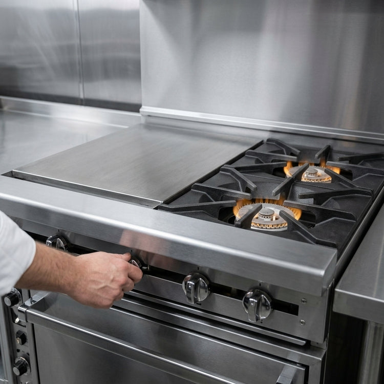 Product image #3 for Jade Titan JTRH-2-1HT 36 Inch Heavy Duty Gas Range with 2 Open Burners, 18 Inch Hot Top, and Cabinet Base