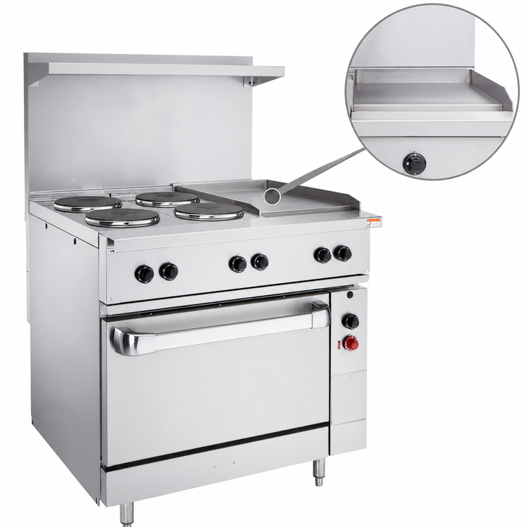 Product image #5 for Vulcan 36-Inch Electric Restaurant Range with 2 French Plates and 24-Inch Griddle, Standard Oversized Oven, 208V