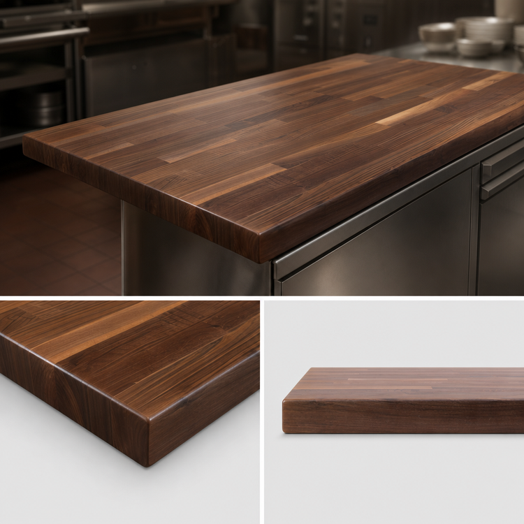 Product image #4 for Boos Block American Black Walnut Blended Rails Edge Grain Kitchen Countertop, 144 x 27 x 1-1/2 Inch, Oil Finish
