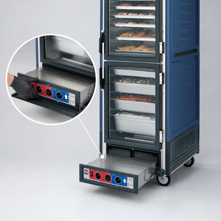 Product image #4 for Metro C5 3 Series Full-Height Mobile Combination Heated Holding & Proofing Cabinet with Dutch Clear Polycarbonate Doors, Blue Insulation Armour, Low Wattage