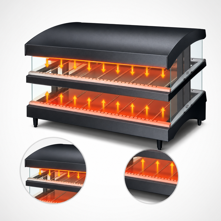 Product image #4 for Hatco Glo-Ray Designer Slant 39-Inch Countertop Dual-Shelf Heated Glass Merchandiser