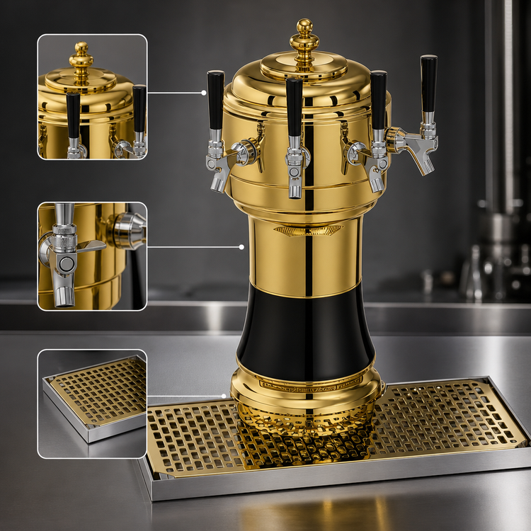 Product image #4 for Glastender Zeus 3-Faucet Glycol-Cooled Draft Dispensing Tower, Brass Finish