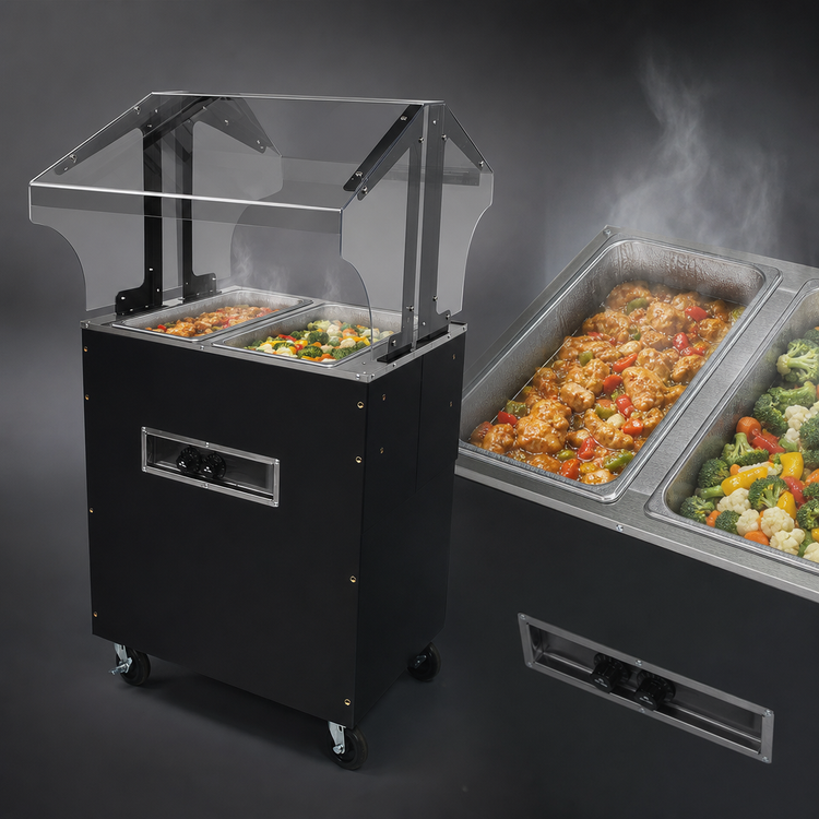 Product image #4 for Advance Tabco Triumph Supreme Portable Electric Hot Food Buffet Table, 2-Well, Double-Sided Sneeze Guard, 120V