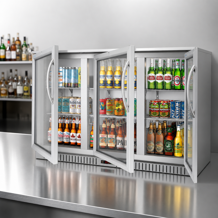 Product image #4 for KoolMore Three-Section Back Bar Refrigerator with 3 Glass Swing Doors, 11.3 Cu. Ft., Stainless Steel