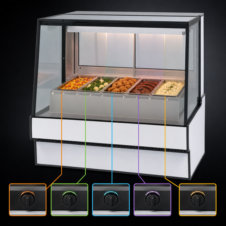 Product image #4 for Federal Industries High Volume 5-Well Heated Deli Case, Wet or Dry Heat, Slanted Glass Countertop Display