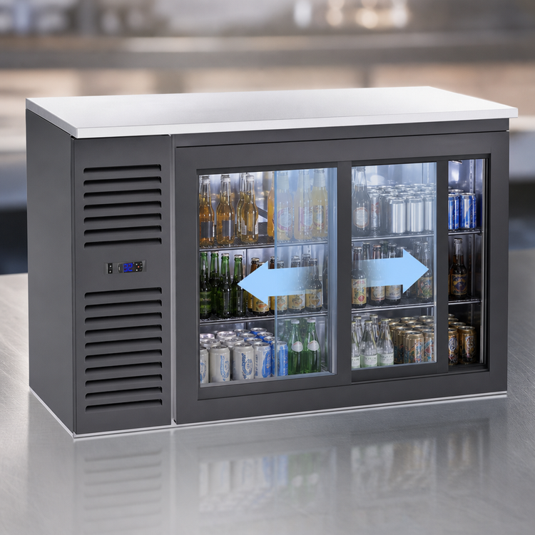 Product image #4 for Krowne Two-Section Sliding Glass Door Refrigerated Back Bar Storage Cabinet, 60-Inch Wide, Self-Contained Side-Mounted