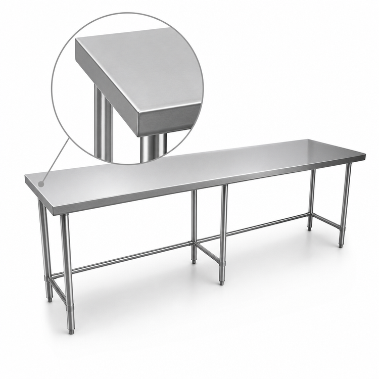 Product image #4 for BK Resources 84-Inch x 30-Inch Open Base All Stainless Flat Top Work Table