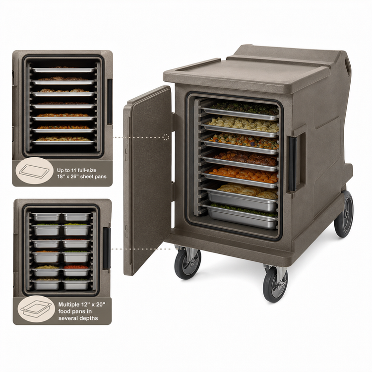 Product image #5 for Cambro Camtherm Low Profile Electric Hot Holding Cart with Single Door, 11 Sheet Pan Capacity, Granite Sand