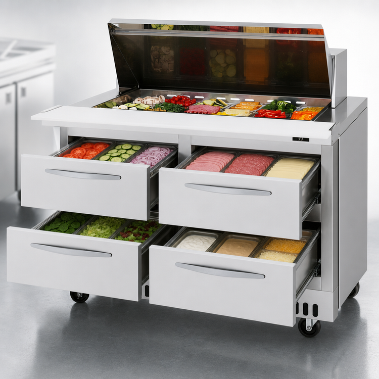 Product image #4 for Turbo Air PRO Series 48-1/4-Inch Front Breathing Mega Top Sandwich/Salad Prep Table with 4 Drawers, 2-Section