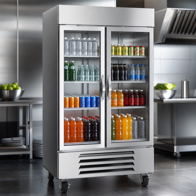Product image #5 for Beverage-Air Horizon Series Two-Section Reach-In Glass Door Refrigerator, 35.08 Cu. Ft., Bottom-Mounted Self-Contained