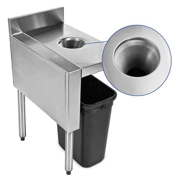 Product image #4 for CHOICE 15-Inch W x 24-Inch D Underbar Dry Waste Chute with Left Stainless Steel Legs